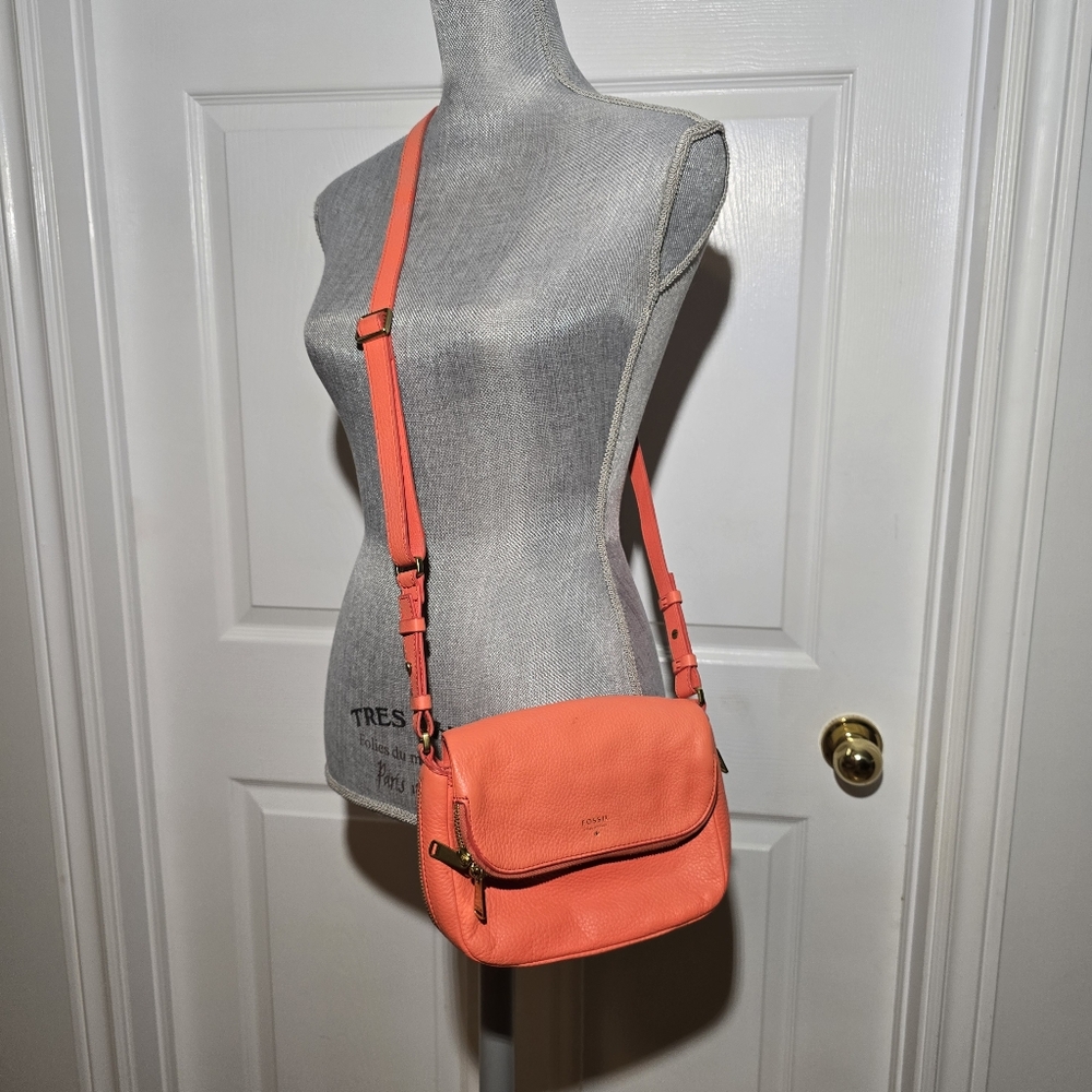 Fossil Orange Crossbody Bag with Flap Closure